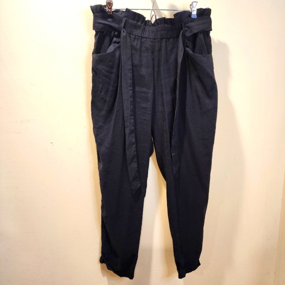 ZARA Women's Black Belted Elastic Waisted Pants size XL